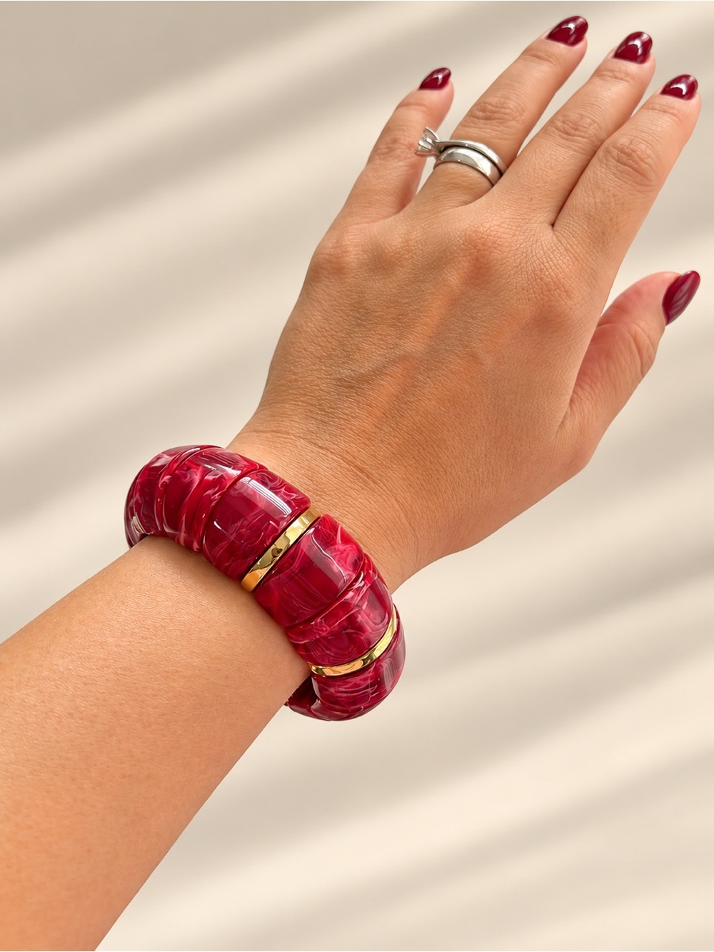 Bold Burgundy Marbled Chunky Stretch Bracelet